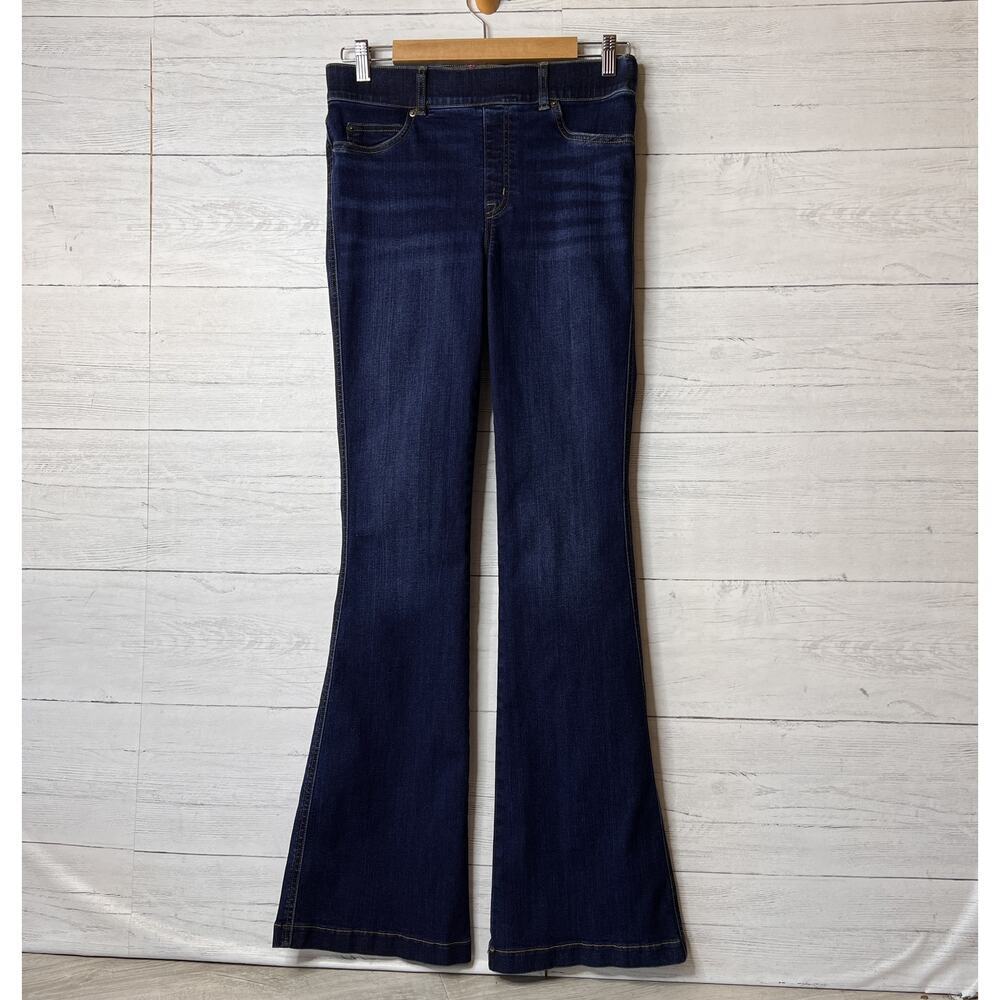 Spanx Jeggings Womens Size Medium Dark Wash Flare High Rise Pull On Cotton Blend